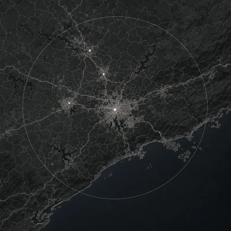 Mapa da região atendida a partir de Santo Amaro, em São Paulo